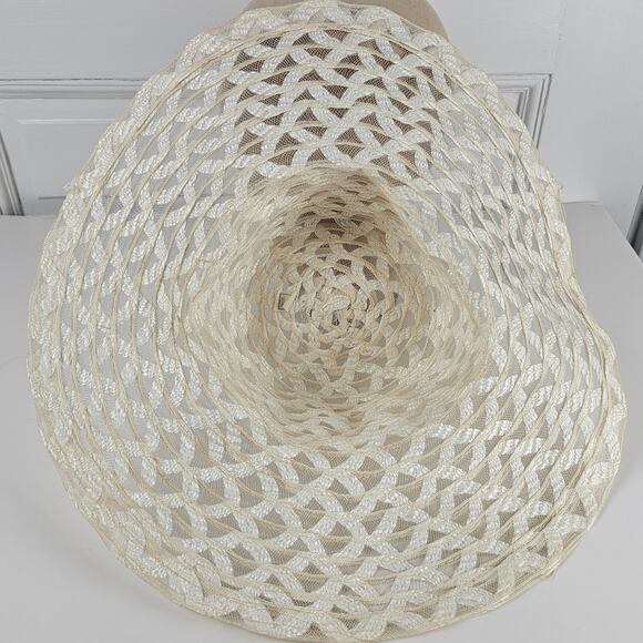 VTG 1970s wide brim sheer Hat crisscross  prairie cottage boho bridesmaid - Picture 8 of 10